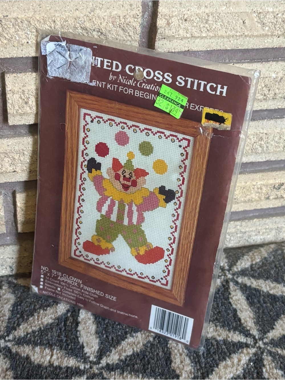 80's Clown Cross Stitch Kit - Counted Cross Stitch by Nicole Creations - NEW